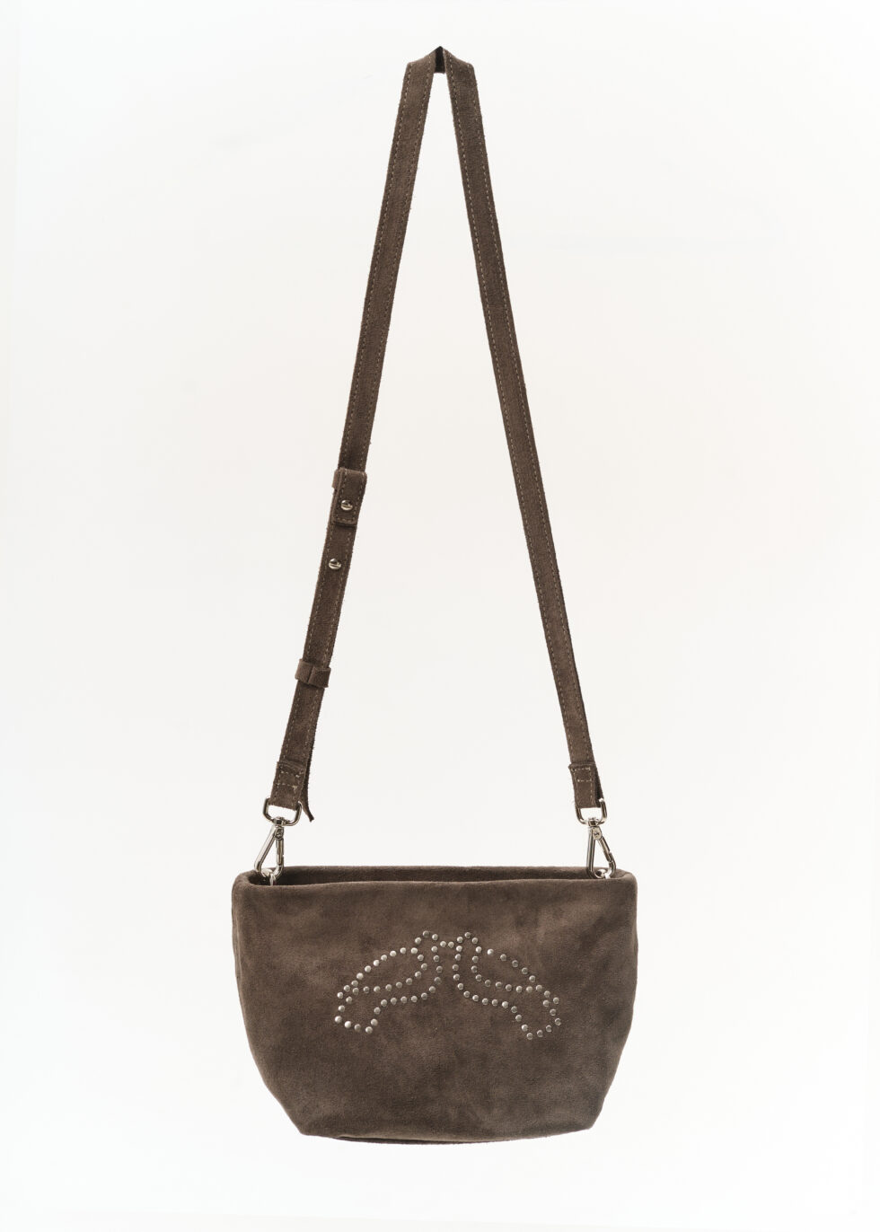 Кросбоді сумка сіра Пташка з ремінцем зі спилку