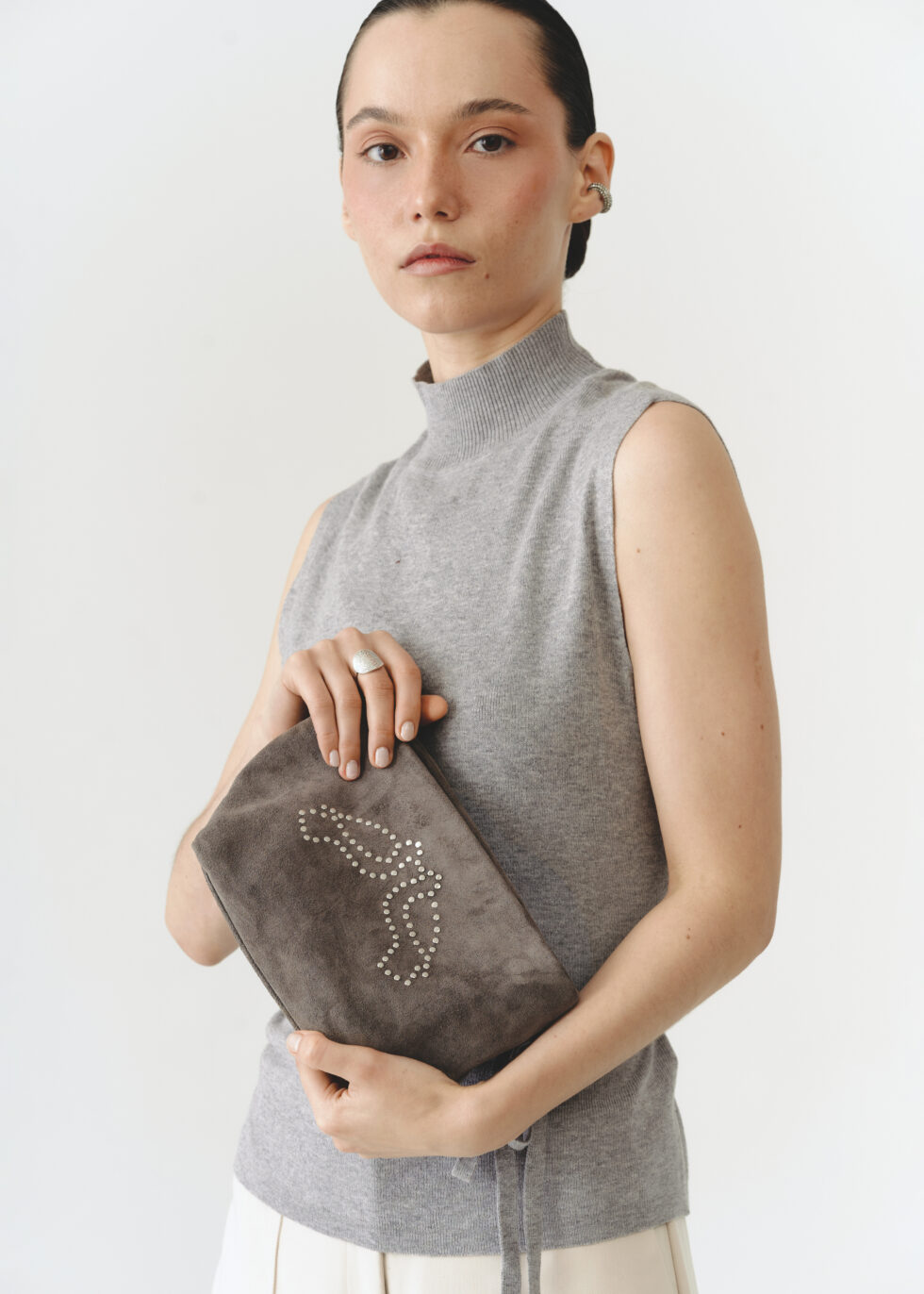 Клатч сірий Пташка зі спилку