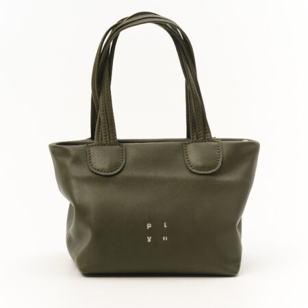 Шкіряна кросбоді хакі з плетеними ручками — модель Пташка