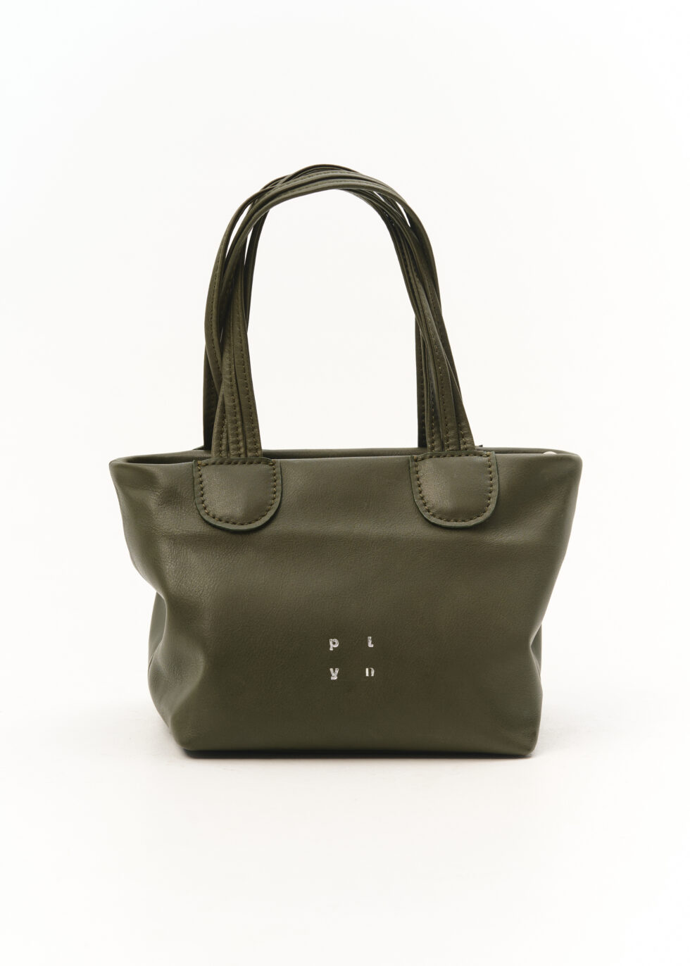 Шкіряна кросбоді хакі з плетеними ручками — модель Пташка